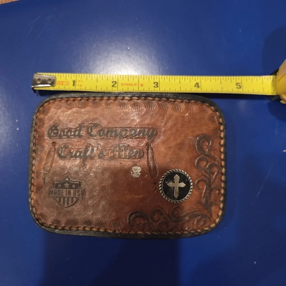 Brad Company Craft's Den Tooled Leather Belt Buckle with Cross Concho USA